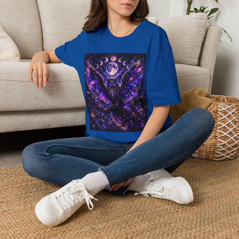 Celestial Owl T-Shirt – Moon Phase & Galaxy Owl Graphic Tee | Whimsical Fairycore Fantasy Shirt | Fairy Dust & Moonbeams Gift