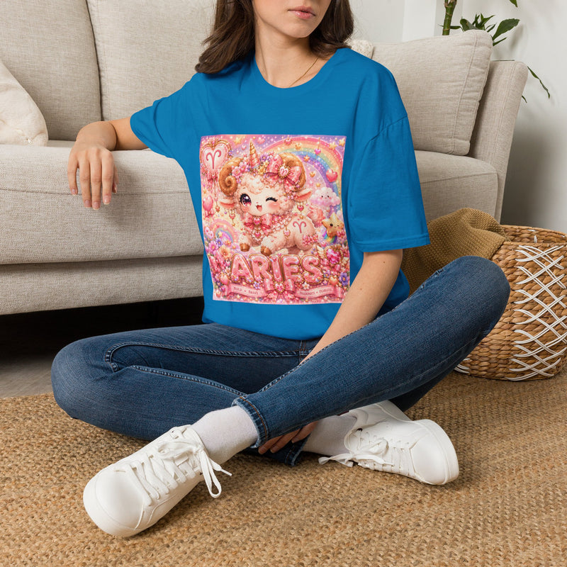 Aries Kawaii Ram T-Shirt – Cute Zodiac Astrology Graphic Tee | Pastel Rainbow Lamb Shirt | Aries Horoscope Gift