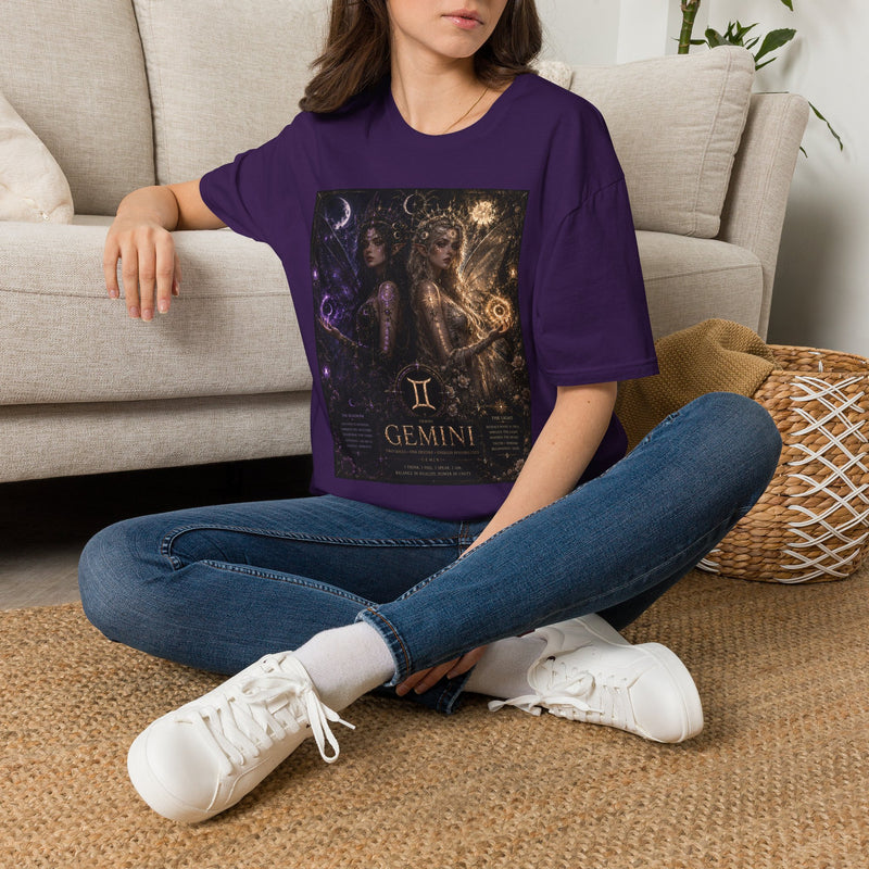 Gemini Celestial Twin Goddesses T-Shirt – Mystical Zodiac Astrology Graphic Tee | Cosmic Duality Fantasy Shirt | Gemini Horoscope Gift