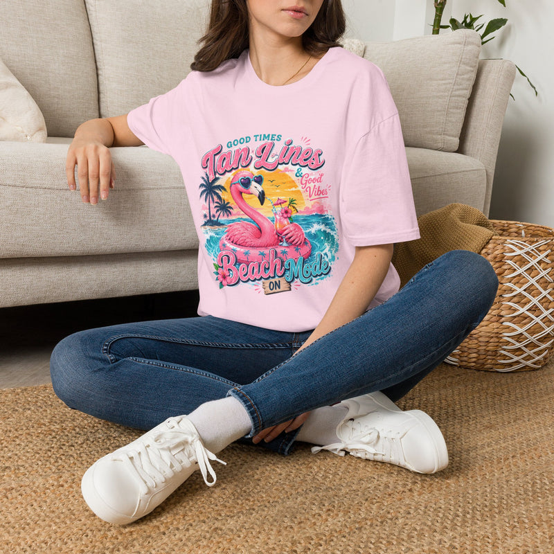 Tan Lines & Beach Mode T-Shirt – Funny Flamingo Pool Float Graphic Tee | Tropical Summer Beach Shirt | Vacation Gift