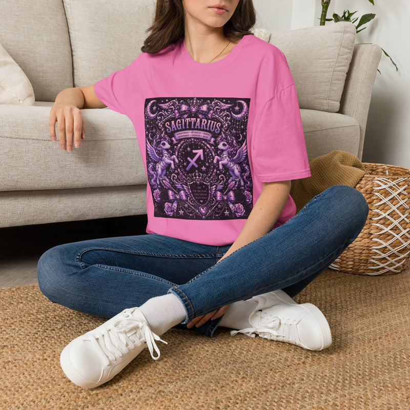 Sagittarius Celestial Gothic Crest T-Shirt – Mystical Zodiac Astrology Graphic Tee | Winged Fantasy Emblem Shirt | Sagittarius Horoscope Gift