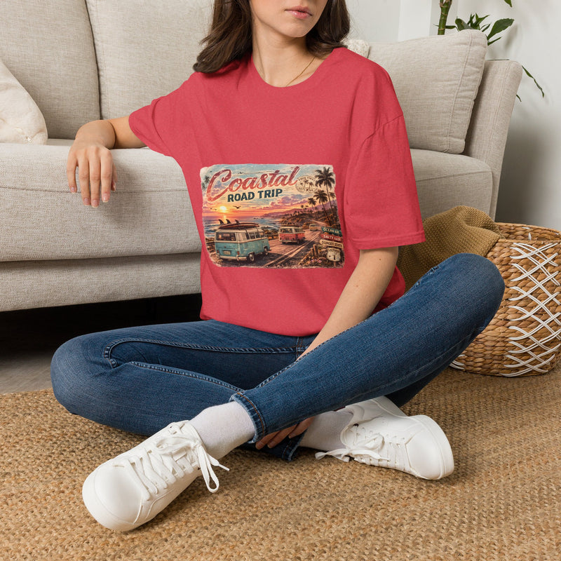 Coastal Road Trip T-Shirt – Vintage Beach Van Graphic Tee | Retro Ocean Sunset Travel Shirt | Summer Adventure Gift