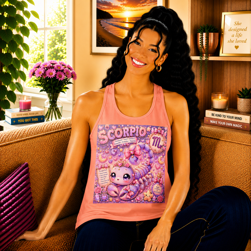 Scorpio Kawaii Celestial Creature Tank Top – Cute Zodiac Astrology Graphic Tank | Pastel Fantasy Animal Summer Top | Scorpio Horoscope Gift