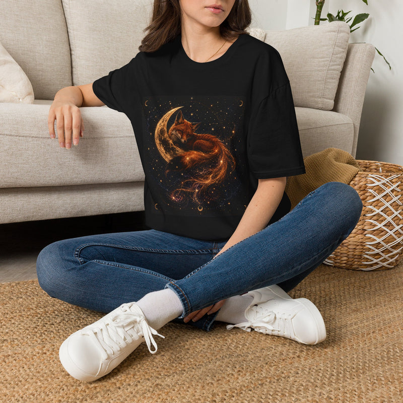 Celestial Fox Moon T-Shirt – Mystical Fox & Crescent Moon Graphic Tee | Enchanted Woodland Fantasy Shirt | Moon Lover Gift