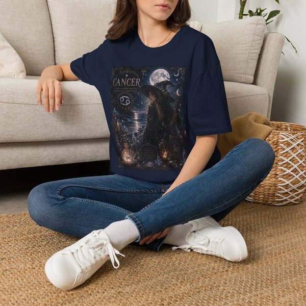 Cancer Moonlit Witch T-Shirt – Mystical Zodiac Astrology Graphic Tee | Celestial Coastal Fantasy Shirt | Cancer Horoscope Gift