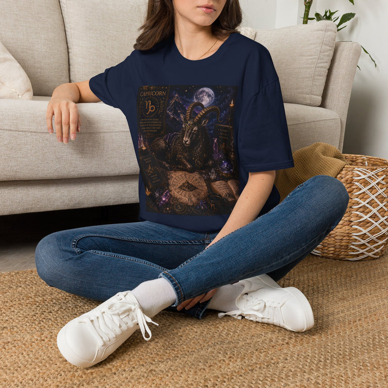 Capricorn Mystic Altar Goat T-Shirt – Celestial Zodiac Astrology Graphic Tee | Witchy Moon Magic Fantasy Shirt | Capricorn Horoscope Gift