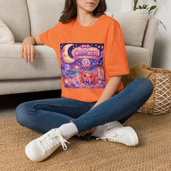 Cancer Kawaii Beach Crab T-Shirt – Cute Zodiac Astrology Graphic Tee | Pastel Coastal Celestial Shirt | Cancer Horoscope Gift