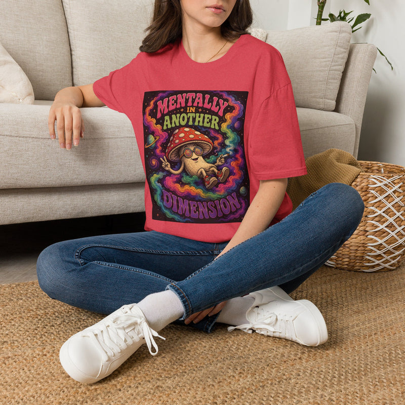 Mentally in Another Dimension T-Shirt – Cannabis and Magic Mushroom Graphic Tee | Trippy Psychedelic Stoner Shirt | Enchanted Haze Gift