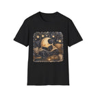 Cozy Crescent Moon Reading T-Shirt – Celestial Book Lover Graphic Tee | Whimsical Night Sky Literary Shirt | Fantasy Reader Gift