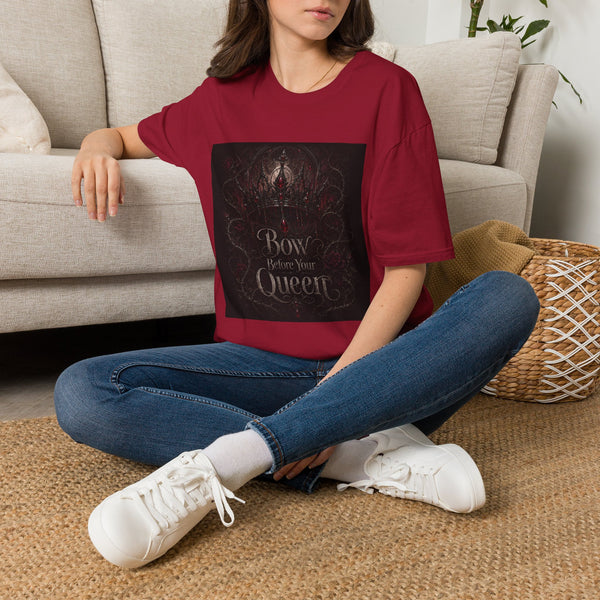 Bow Before Your Queen T-Shirt – Crown Fantasy Graphic Tee | Gothic Royalty Quote Shirt | Fangs & Fairy Tales Gift
