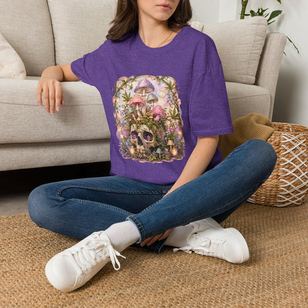Pastel Skull Mushroom T-Shirt – Cannabis and Magic Mushroom Graphic Tee | Psychedelic Cottagecore Skull Shirt | Enchanted Haze Gift
