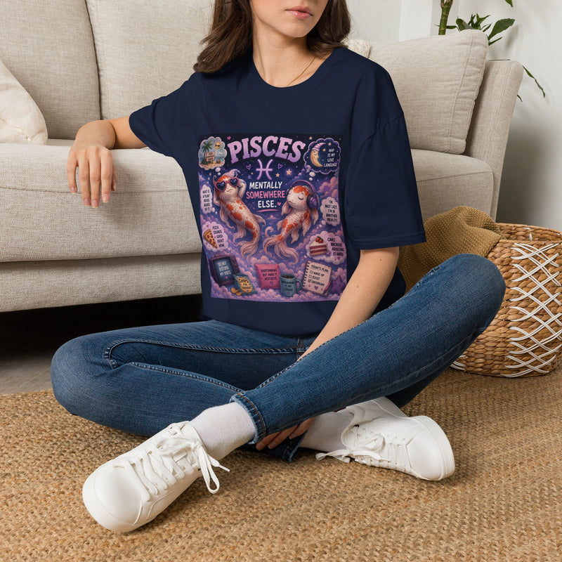 Pisces Mentally Somewhere Else T-Shirt – Funny Zodiac Fish Graphic Tee | Cute Astrology Meme Shirt | Pisces Horoscope Gift