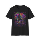 Psychedelic Skeleton Mushroom T-Shirt – Cannabis and Magic Mushroom Graphic Tee | Trippy Dancing Skeleton Shirt | Enchanted Haze Gift