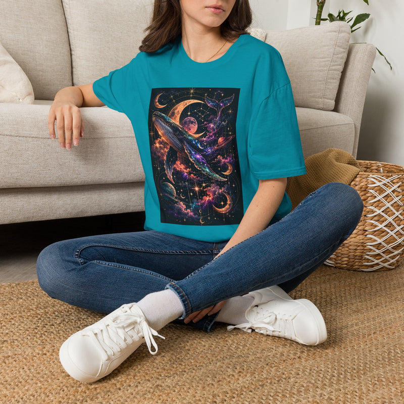 Celestial Whale T-Shirt – Cosmic Moon & Galaxy Whale Graphic Tee | Mystical Space Ocean Fantasy Shirt | Whale Lover Gift