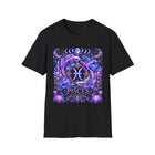 Pisces Celestial Twin Fish Crest T-Shirt – Mystical Zodiac Astrology Graphic Tee | Moon Phases Fantasy Shirt | Pisces Horoscope Gift