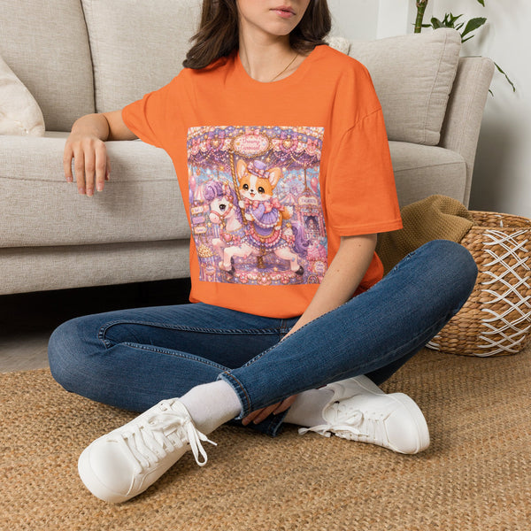 Kawaii Corgi Carousel T-Shirt – Cute Pastel Carnival Dog Graphic Tee | Whimsical Merry-Go-Round Shirt | Cutiecore Gift for Dog Lovers