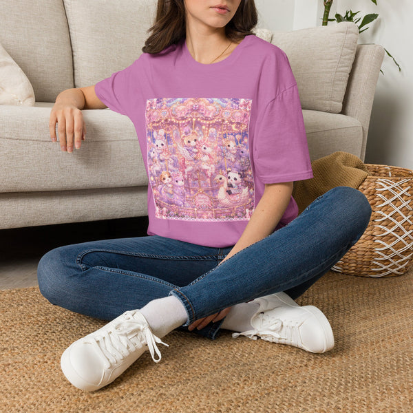 Kawaii Woodland Carousel T-Shirt – Cute Pastel Animal Merry-Go-Round Graphic Tee | Whimsical Fantasy Friends Shirt | Cutiecore Gift