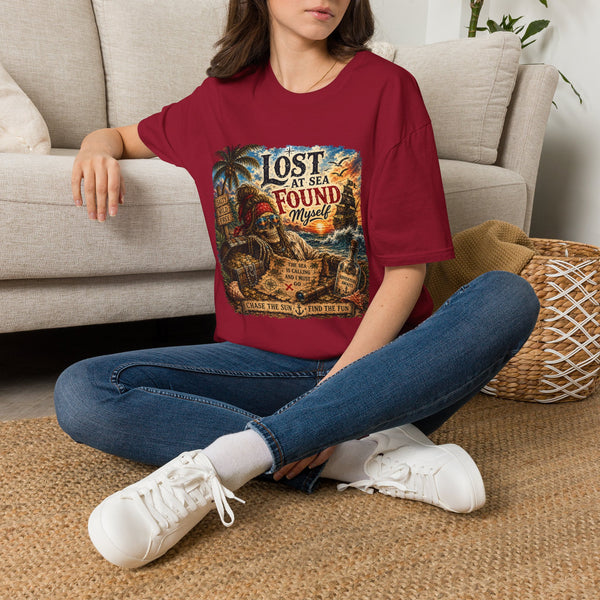 Lost at Sea Found Myself T-Shirt – Vintage Pirate Beach Graphic Tee | Nautical Treasure Map Shirt | Coastal Adventure Gift
