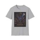 Aries Celestial Constellation T-Shirt – Mystical Zodiac Astrology Graphic Tee | Cosmic Ram Stars & Moon Shirt | Aries Horoscope Gift