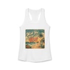 Wish You Were Here Tank Top – Retro Beach Postcard Graphic Tank | Vintage Coastal Surf Summer Top | Tropical Vacation Gift