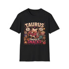 Taurus Powered By Snacks T-Shirt – Funny Zodiac Bull Graphic Tee | Cute Astrology Food Meme Shirt | Taurus Horoscope Gift