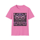 Aries Zodiac Crest T-Shirt – Mystical Astrology Emblem Graphic Tee | Pink Celestial Ram Symbol Shirt | Aries Horoscope Gift