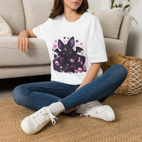 Kawaii Cozy Bat T-Shirt – Pastel Goth Cute Bat Tee with Sweater, Candles & Spooky Aesthetic