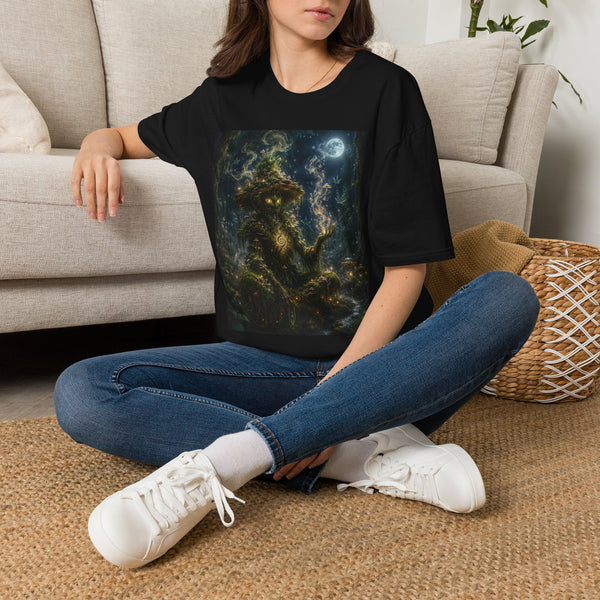 Mystical Mushroom Creature T-Shirt – Cannabis and Magic Mushroom Graphic Tee | Psychedelic Moonlit Forest Shirt | Enchanted Haze Gift