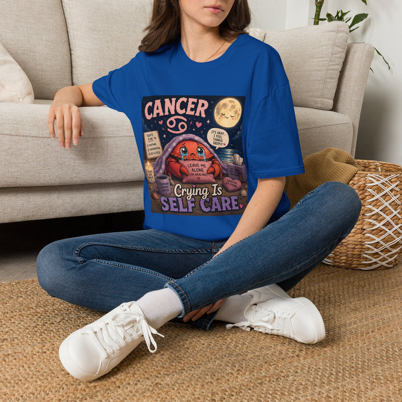 Cancer Crying Is Self Care T-Shirt – Funny Zodiac Crab Graphic Tee | Cute Astrology Meme Shirt | Cancer Horoscope Gift
