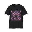 Aries Zodiac Crest T-Shirt – Mystical Astrology Emblem Graphic Tee | Pink Celestial Ram Symbol Shirt | Aries Horoscope Gift