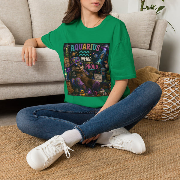 Aquarius Weird and Proud T-Shirt – Funny Zodiac Otter Graphic Tee | Cute Astrology Meme Shirt | Aquarius Horoscope Gift
