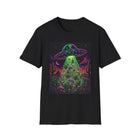 Alien UFO Mushroom T-Shirt – Cannabis and Magic Mushroom Graphic Tee | Psychedelic Sci-Fi Stoner Shirt | Enchanted Haze Gift