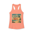Wish You Were Here Tank Top – Retro Beach Postcard Graphic Tank | Vintage Coastal Surf Summer Top | Tropical Vacation Gift