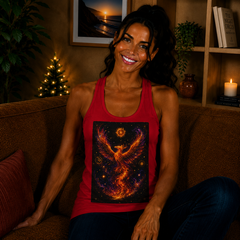 Celestial Phoenix Tank Top – Fiery Cosmic Bird Graphic Tank | Mystical Rising Phoenix Fantasy Summer Top | Moonstruck & Stardusted Gift