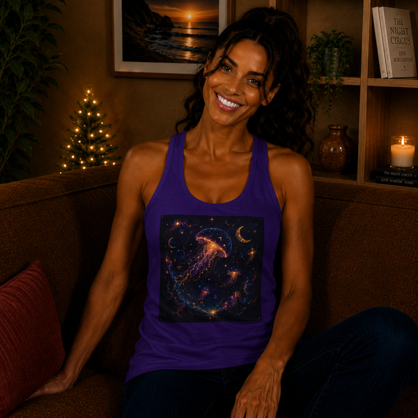 Celestial Jellyfish Tank Top – Cosmic Moon & Glowing Jellyfish Graphic Tank | Mystical Ocean Fantasy Summer Top | Marine Life Lover Gift