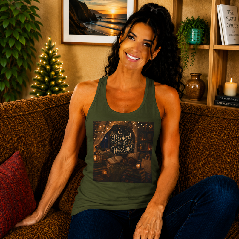 Booked for the Weekend Tank Top – Cozy Book Lover Reading Graphic Tank | Bookish Aesthetic Literary Summer Top | Reader Gift from The Bookworm’s Hideaway