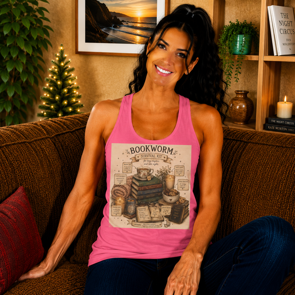 Bookworm Survival Kit Tank Top – Funny Reader Graphic Tank | Cozy Books and Coffee Literary Summer Top | Book Lover Gift from The Bookworm’s Hideaway