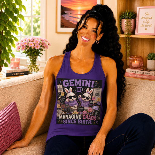 Gemini Managing Chaos Since Birth Tank Top – Funny Zodiac Panda Graphic Tank | Cute Astrology Meme Summer Top | Gemini Horoscope Gift