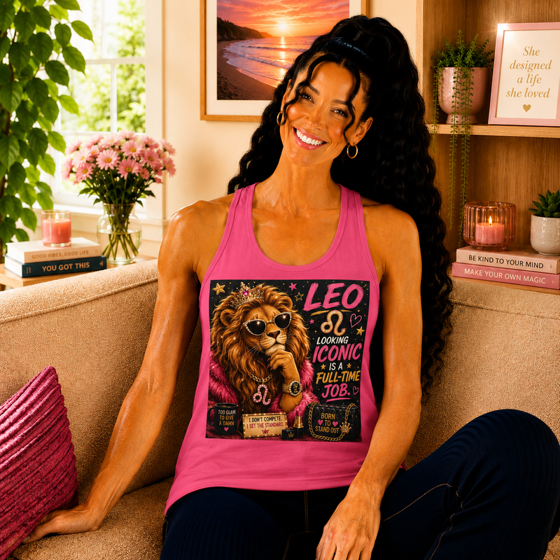 Leo Looking Iconic Is A Full-Time Job Tank Top – Funny Zodiac Lion Graphic Tank | Cute Astrology Meme Summer Top | Leo Horoscope Gift