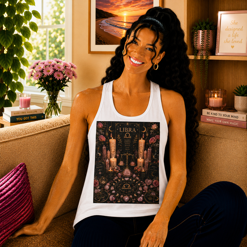Libra Celestial Altar Tank Top – Mystical Zodiac Astrology Graphic Tank | Witchy Moon Magic Fantasy Summer Top | Libra Horoscope Gift