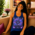 Pisces Celestial Twin Fish Crest Tank Top – Mystical Zodiac Astrology Graphic Tank | Moon Phases Fantasy Summer Top | Pisces Horoscope Gift