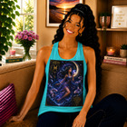 Pisces Celestial Moon Sorceress Tank Top – Mystical Zodiac Astrology Graphic Tank | Cosmic Fantasy Water Sign Summer Top | Pisces Horoscope Gift