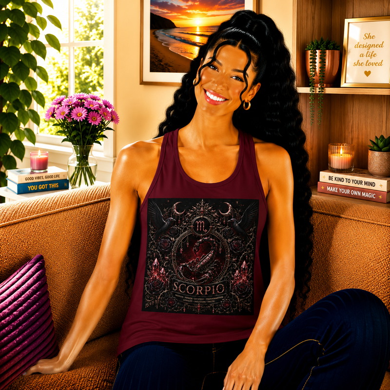 Scorpio Celestial Gothic Crest Tank Top – Mystical Zodiac Astrology Graphic | Dark Fantasy Emblem | Scorpio Horoscope Gift
