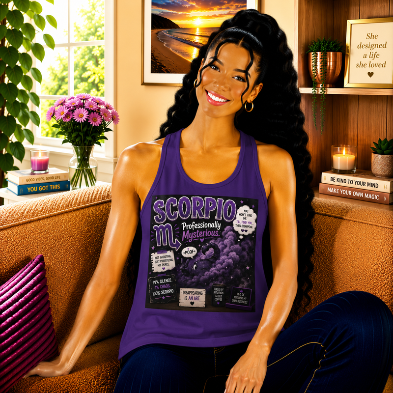 Scorpio Professionally Mysterious Tank Top – Funny Zodiac Astrology Graphic Tank | Celestial Meme Summer Top | Scorpio Horoscope Gift