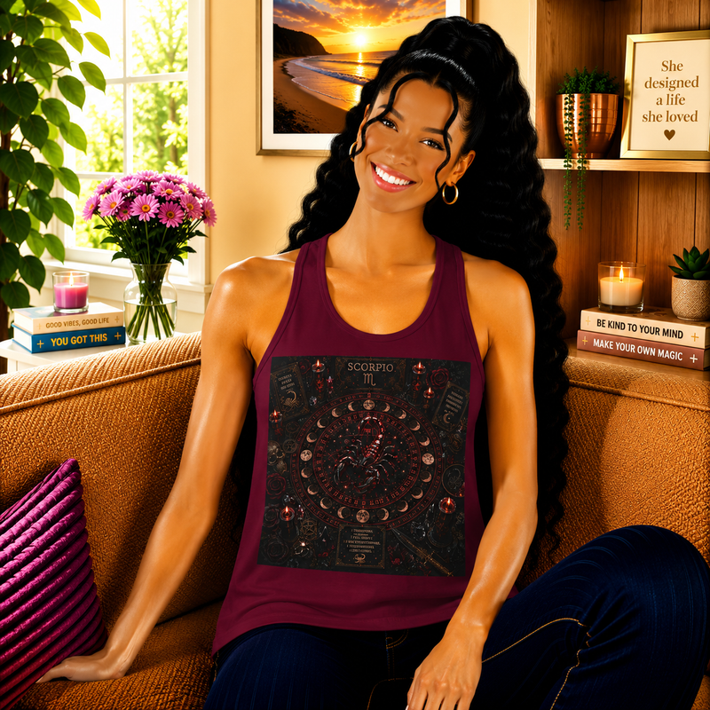 Scorpio Mystical Celestial Altar Tank Top – Dark Zodiac Astrology Graphic Tank | Witchy Moon Magic Fantasy Summer Top | Scorpio Horoscope Gift