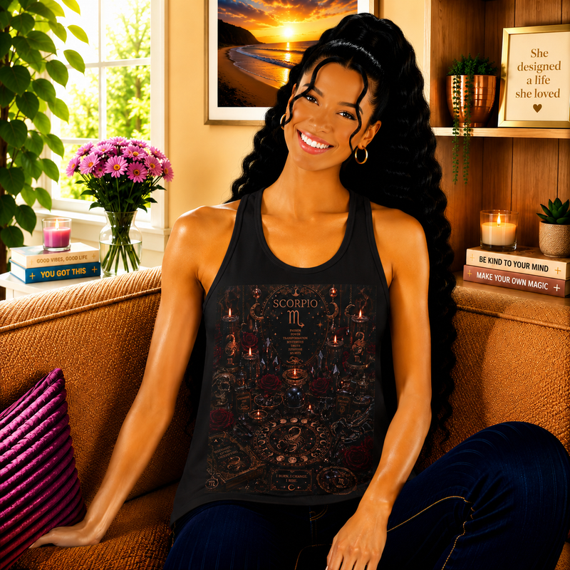 Scorpio Witchy Ritual Altar Tank Top – Mystical Zodiac Astrology Graphic Tank | Dark Moon Magic Fantasy Summer Top | Scorpio Horoscope Gift