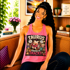 Taurus Powered By Snacks Tank Top – Funny Zodiac Bull Graphic Tank | Cute Astrology Food Meme Sleeveless Shirt | Taurus Horoscope Gift