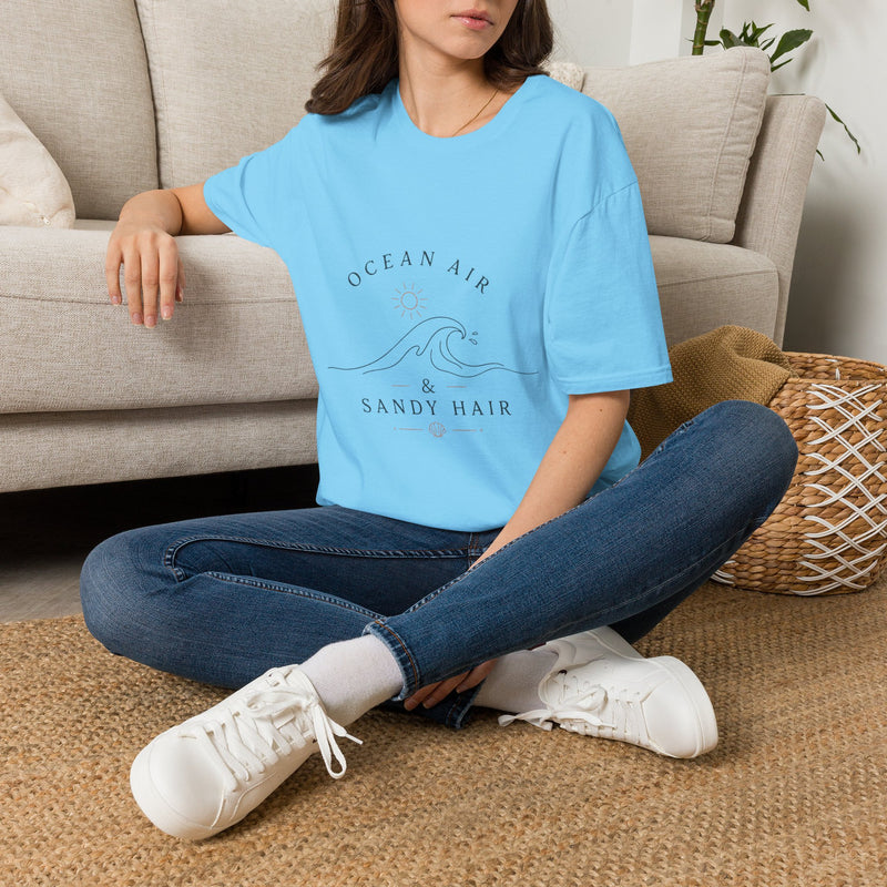 Ocean Air & Sandy Hair T-Shirt – Minimalist Beach Wave Graphic Tee | Coastal Summer Shirt | Ocean Lover Gift