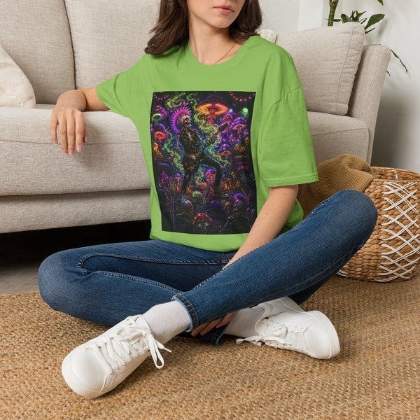 Psychedelic Skeleton Mushroom T-Shirt – Cannabis and Magic Mushroom Graphic Tee | Trippy Dancing Skeleton Shirt | Enchanted Haze Gift