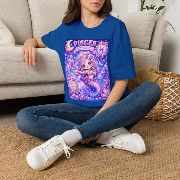 Pisces Kawaii Mermaid Girl T-Shirt – Cute Zodiac Astrology Graphic Tee | Pastel Celestial Fantasy Mermaid Shirt | Pisces Horoscope Gift